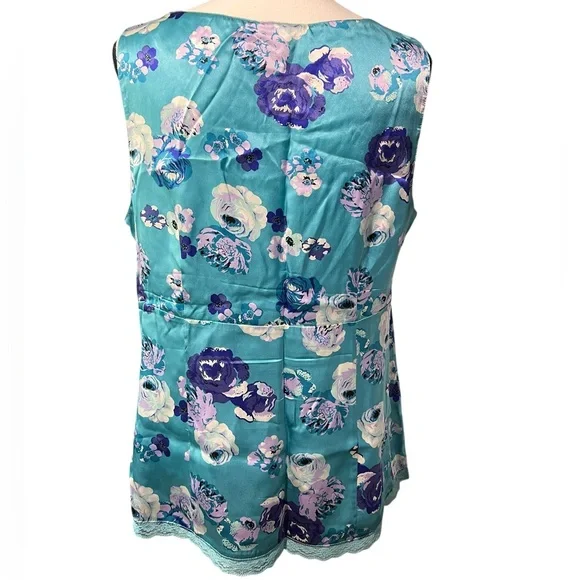 Style & Co. Turquoise Floral Sleeveless Top with Lace Trim, size 16 - Picture 3 of 10